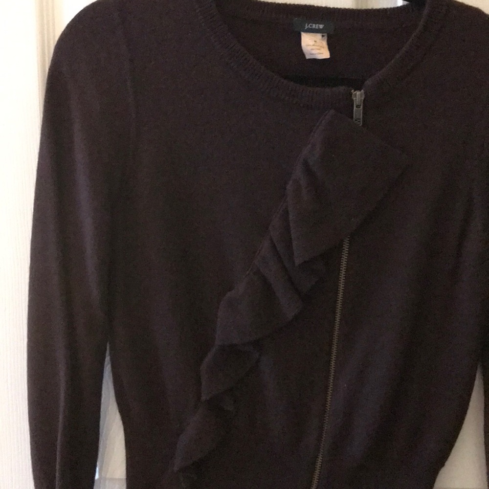 Jcrew Maroon Ruffle Zip Sweater